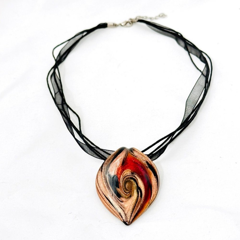 Art Glass Pendant on Ribbon Cord